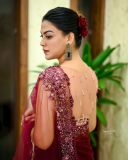 actress-anusree-in-maroon-net-saree-photos