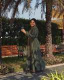 manjima-mohan-in-beans-green-colour-full-length-frock-design-photos-003