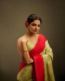 nikhila-vimal-in-olive-green-in-red-border-saree-images-004