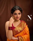 nikhila-vimal-in-orange-orange-pattu-saree-with-maroon-red-blouse-photos-001