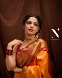 nikhila-vimal-in-orange-orange-pattu-saree-with-maroon-red-blouse-photos-005