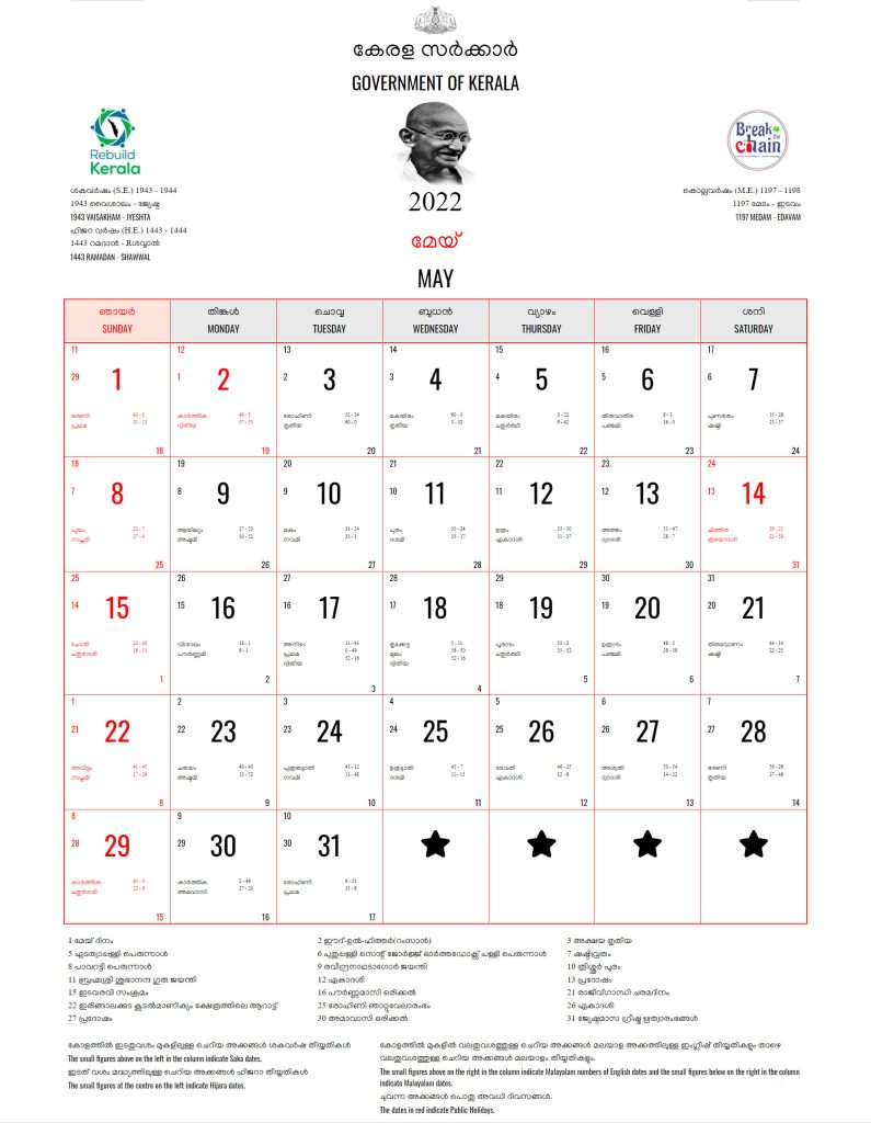 Malayalam Calendar 2022 : Kerala Holidays 2022 And Festival Calendar ...