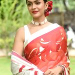 Actress Mrunal Thakur Saree Photos at Sita Ramam Movie Second Song Launch Press Meet