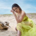 saniya iyappan beach photoshoot in green colour dress