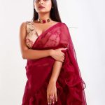 esther anil new photos in red saree style 002