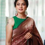 anusree new photos in pattu saree with green blouse