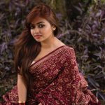 shaalin zoya in printed maroon saree photos 002