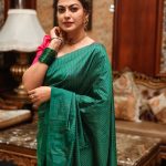 anusree in green pattu saree