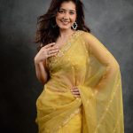 raashi khanna new photos in yellow net saree