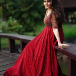 Actress bhama in red long dress 003