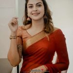 anusree in red chiffon saree