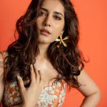 raashi khanna in orange full length dress