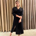 aparna balamurali in Black Long Sleeve Wrap Style Dress 006