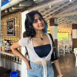 devika sanjay in Women Blue Regular Shorts and top photos