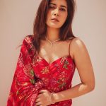 raashi khanna in red embroidered anarkali set photos 002