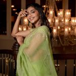 aishwarya lekshmi in pista green half saree