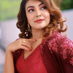 durga krishna in wine red dress