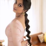 niranjana anoop in peach colour dress photos 002