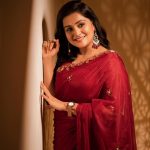 ramya nambeesan in wine red saree photos 004