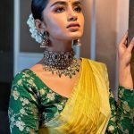 anupama parameswaran in yellow saree with green blouse 001