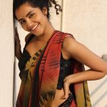 anupama parameswaran in multi colour saree with black blouse 003