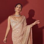 celebrity samyuktha menon new photos in Champagne colour saree with ornaments 002