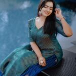 malavika menon in ocean blue Banarasi style dress photos 002