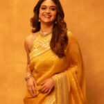 keerthy suresh ethnic look in yellow saree photos