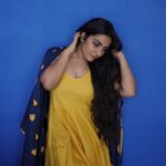 rajisha vijayan in yellow a line top with blue style dress images 002