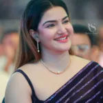 honey rose in blue saree with sleeveless blouse 002