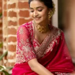 keerthi suresh in pink colour saree photos