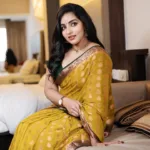 malavika c menon in golden yellow saree and green blouse photos 008