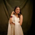 nikhila vimal in white sleeveless churidar with floral print dress photos 005