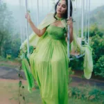 anikha surendran viral photoshoot in pista green dress 009