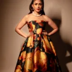 mrunal thakur in multi colour gown dress photos 003