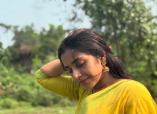 rajisha vijayan new latest photos in yellow saree after weight loss 004